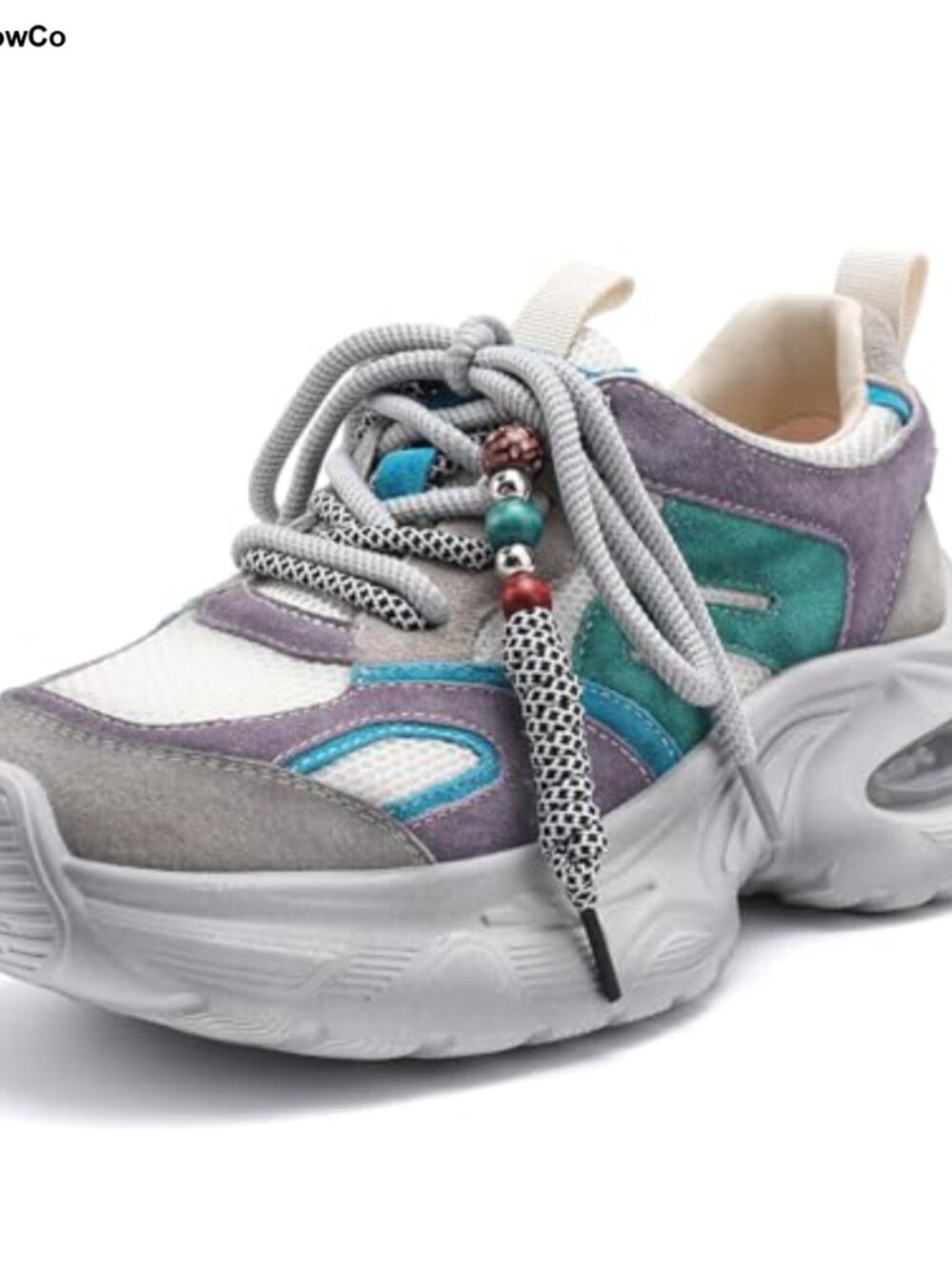 Women's Chunky Platform Sneakers Lace-Up Leather Fabric Casual Dad Shoes
